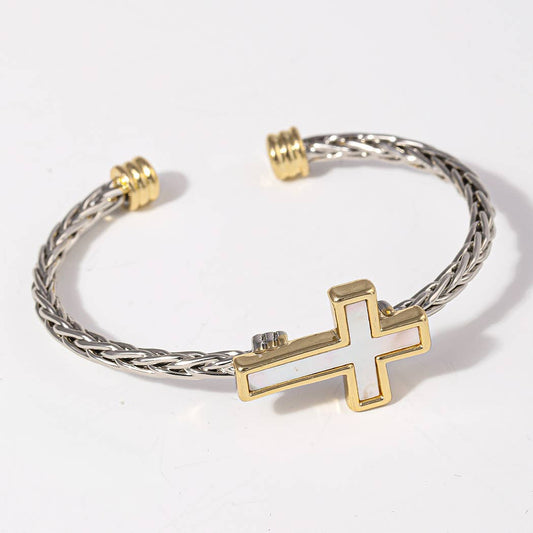Two Tone Cross Braided Cuff Bangle Bracelet