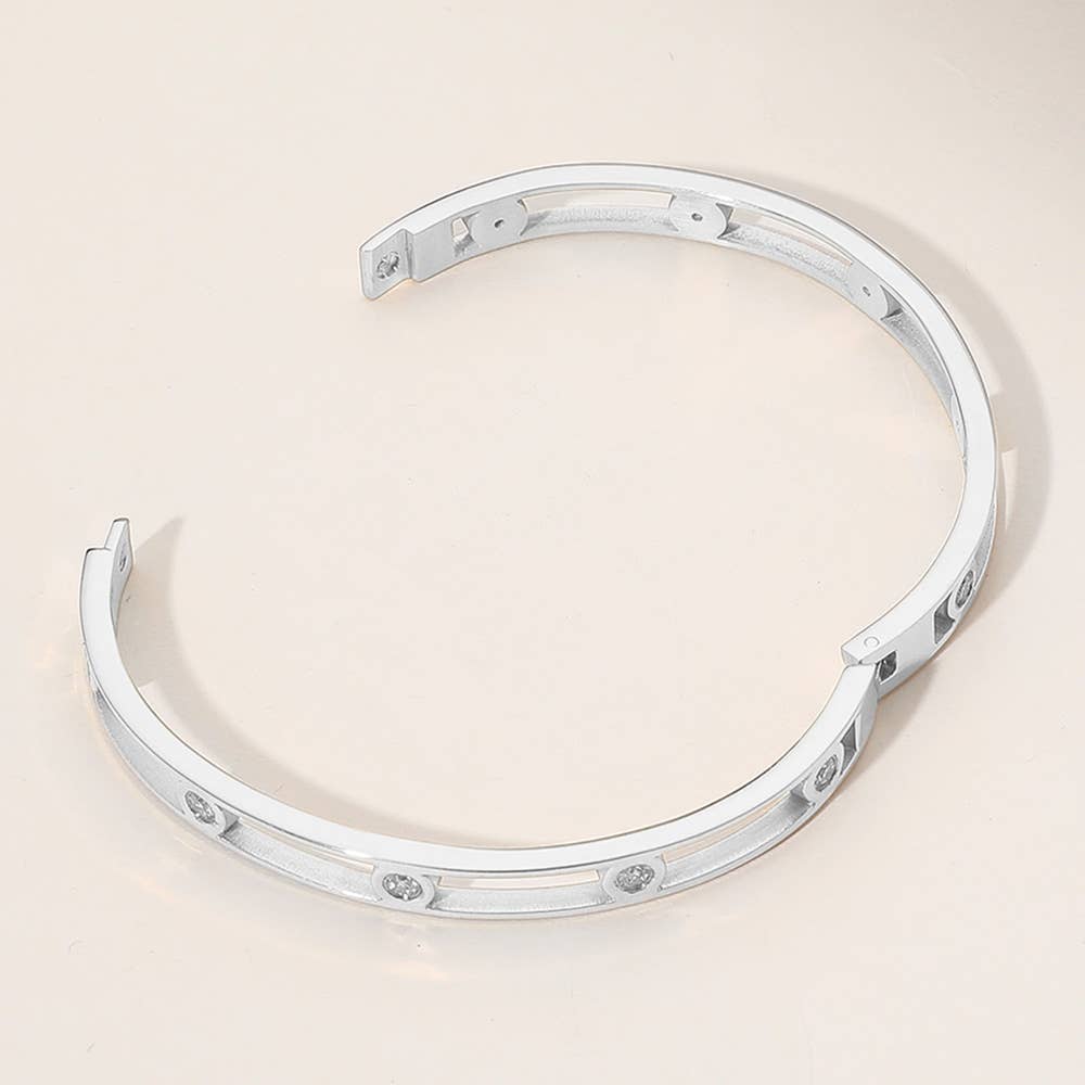 Stainless Steel Stone Bezel Hinged Bangle Bracelet