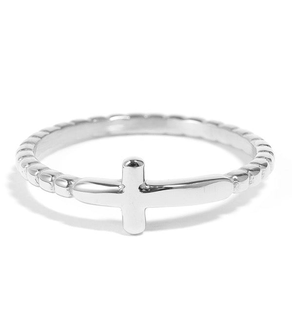Stainless steel beaded cross ring