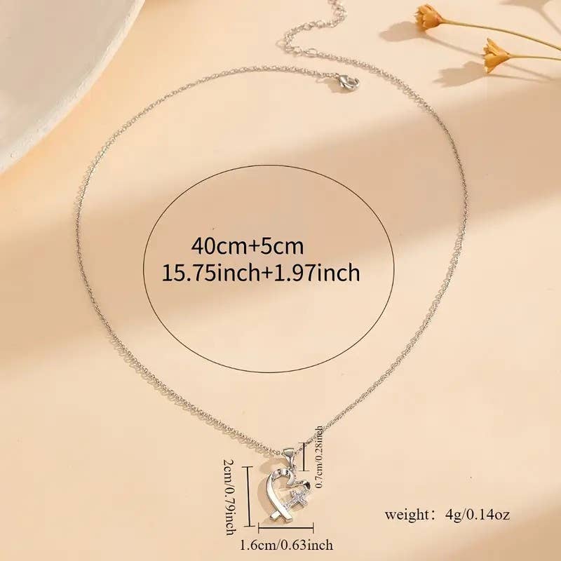 Heart Cross Pendant Necklace Christian Jewelry Gift Women