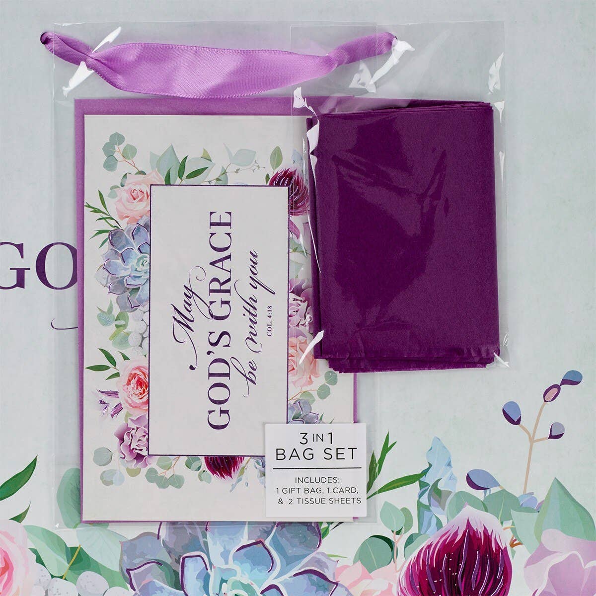 Gift Bag w/ Card LG Landscape Purple God's Grace Col. 4:18