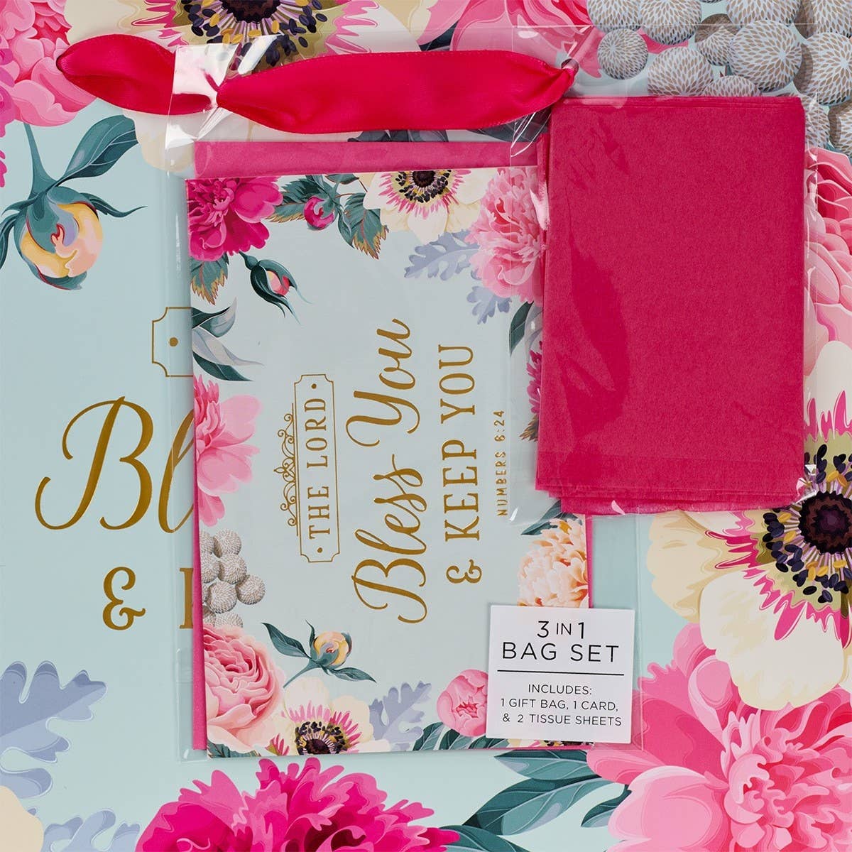 Bless You & Keep You Pink Floral Large Landscape Gift Bag