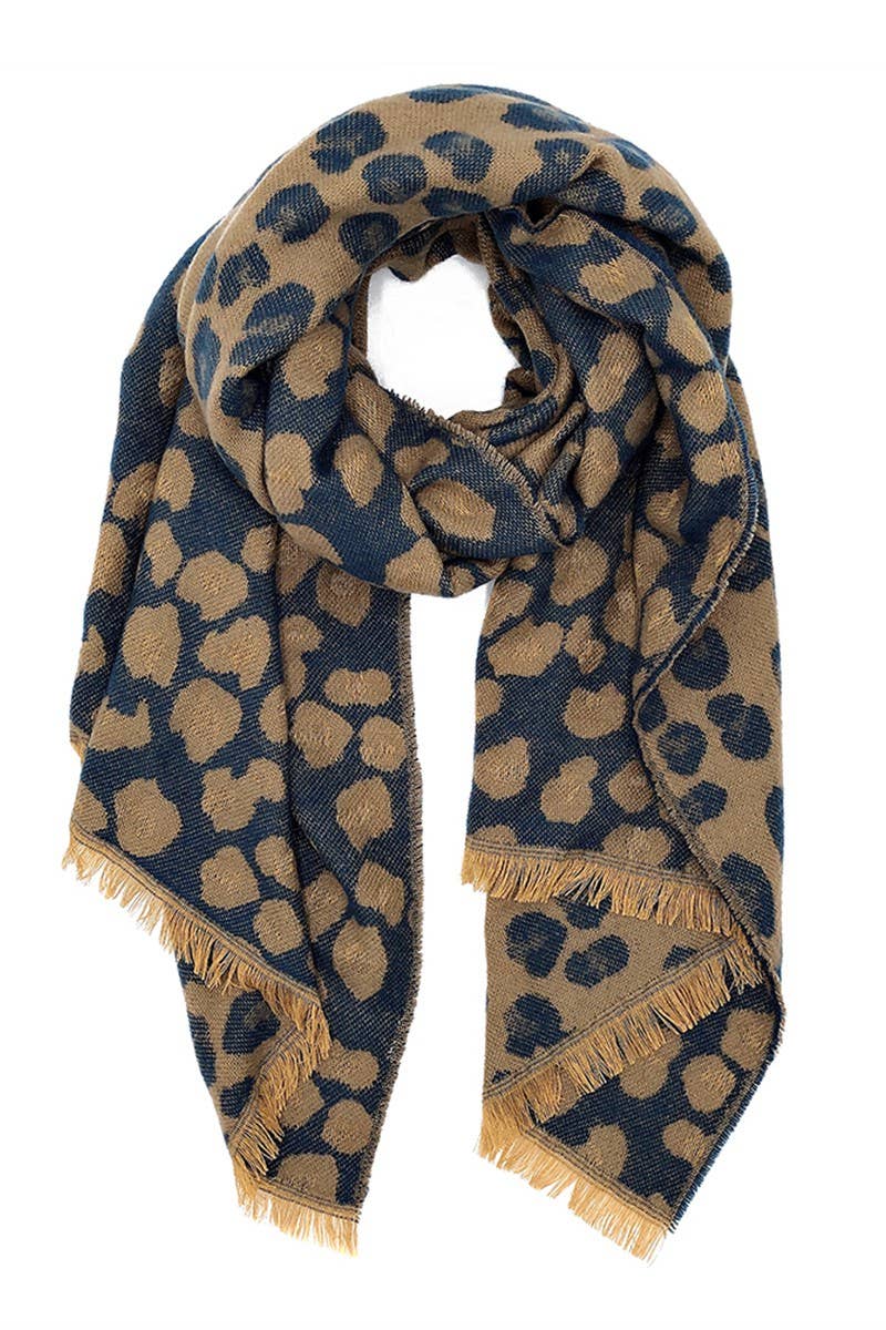 Leopard Pattern Reversible Cozy Scarf with Fringe