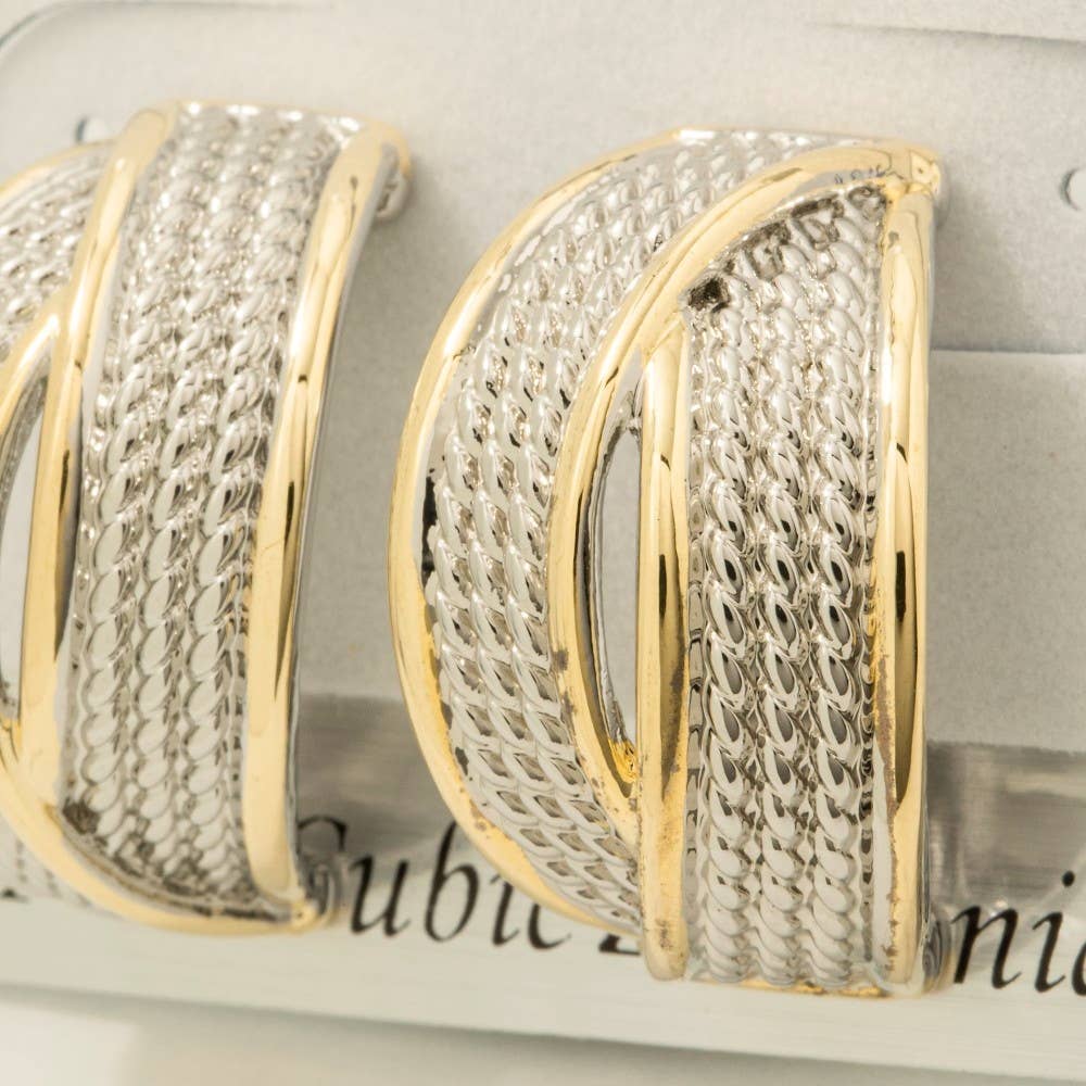 Earrings Gold Plated Two Tone Layered Band Hoop