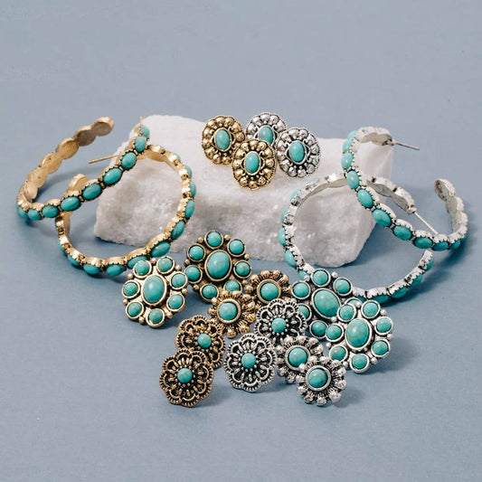 Turquoise Stone Assorted Earrings Set