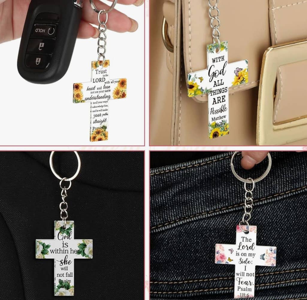 Cross scripture keychains