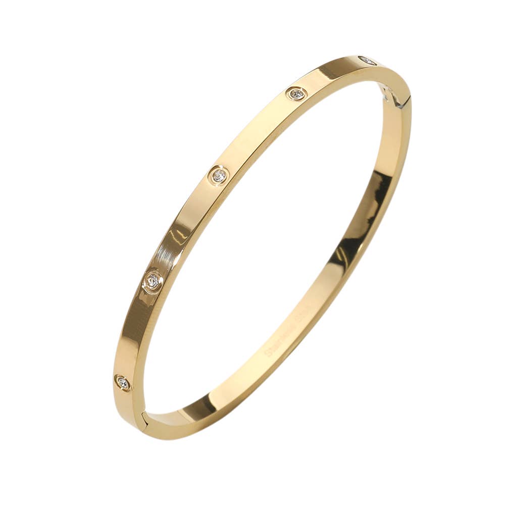 Stainless Steel Stone Paved Hinged Bangle Bracelet