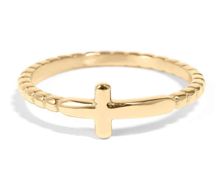 Stainless steel beaded cross ring