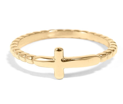 Stainless steel beaded cross ring