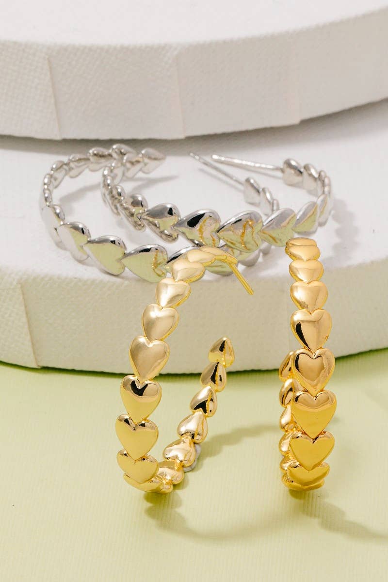 Solid Heart Link Hoop Earrings