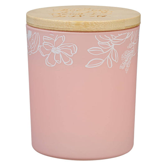 Glass Candle w/Bamboo Lid Pink Be Still Ps. 46:10