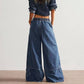 Vintage Boho Floral Patch Wide Leg Denim Pants: Vintage blue / M