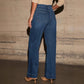 Women's Vintage High Rise Straight Leg Wide Leg Denim Pants: Light blue