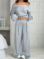 Off Shoulder Knitted Short Sleeved Long Pants Set
