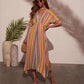 Summer Casual Resort-Style V-Neck Striped Dress: Picture color