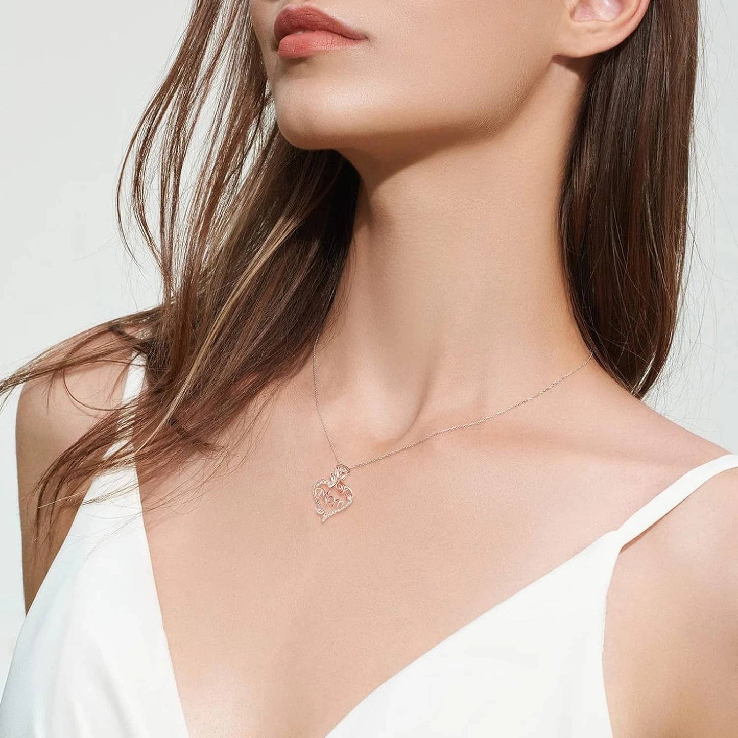 Mom Necklace Silver Rose Gold Heart Pendant Jewelry Gift
