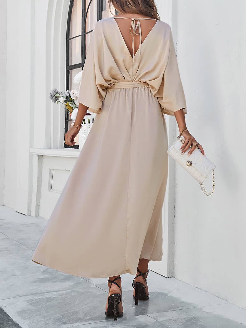 Satin Kimono Sleeve Maxi Dress