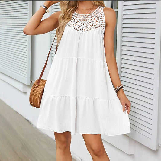 Women's Crochet Lace A-Line Ruffle Hem Summer Dress: 108182 black / One size fits all