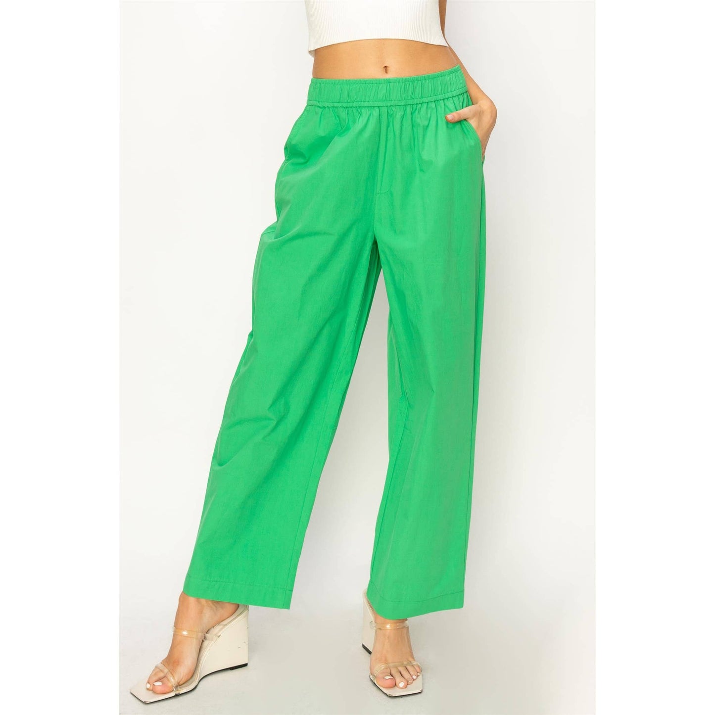Poplin High Waist Wide Leg Pants