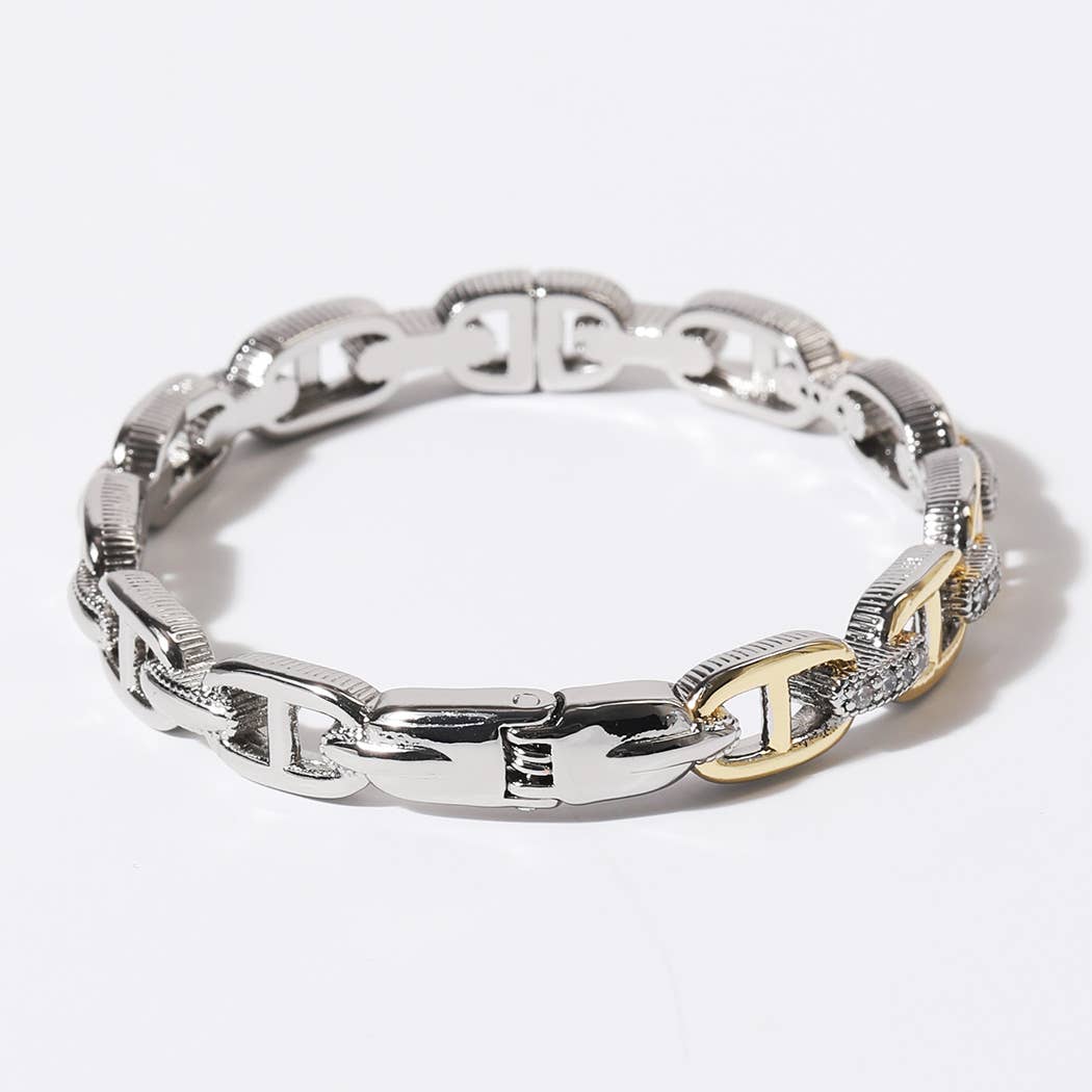 Two-Tone Linked Chain Design Gold Plated Bracelet