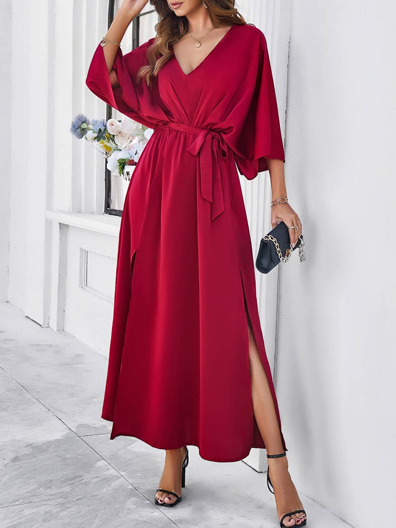 Satin Kimono Sleeve Maxi Dress