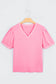 Solid Color V Neck Short Puff Sleeve Blouse | S-4X