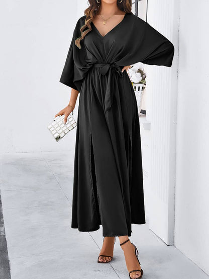Satin Kimono Sleeve Maxi Dress