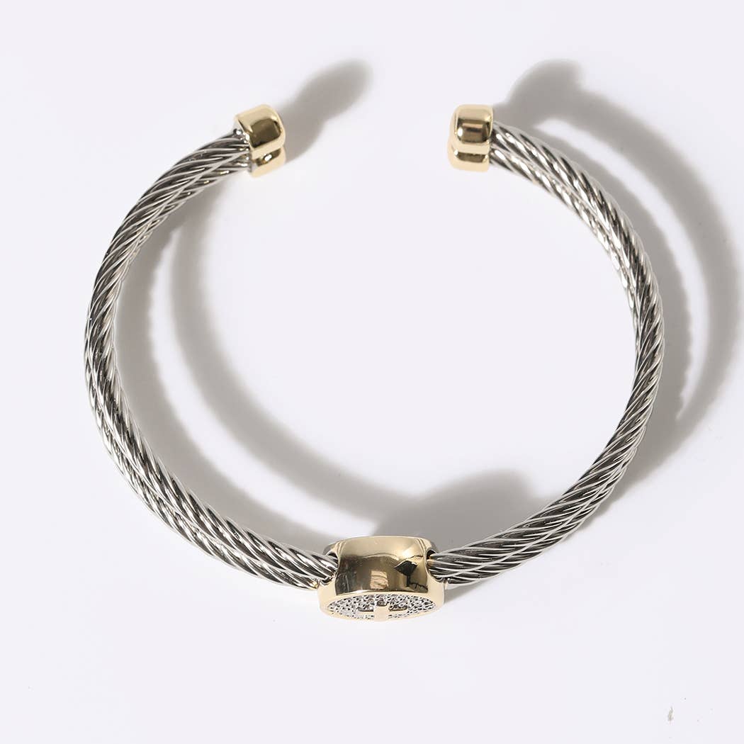 Cross Detail Twisted Double Wire Cuff Bangle Bracelet