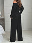 Off Shoulder Knitted Short Sleeved Long Pants Set