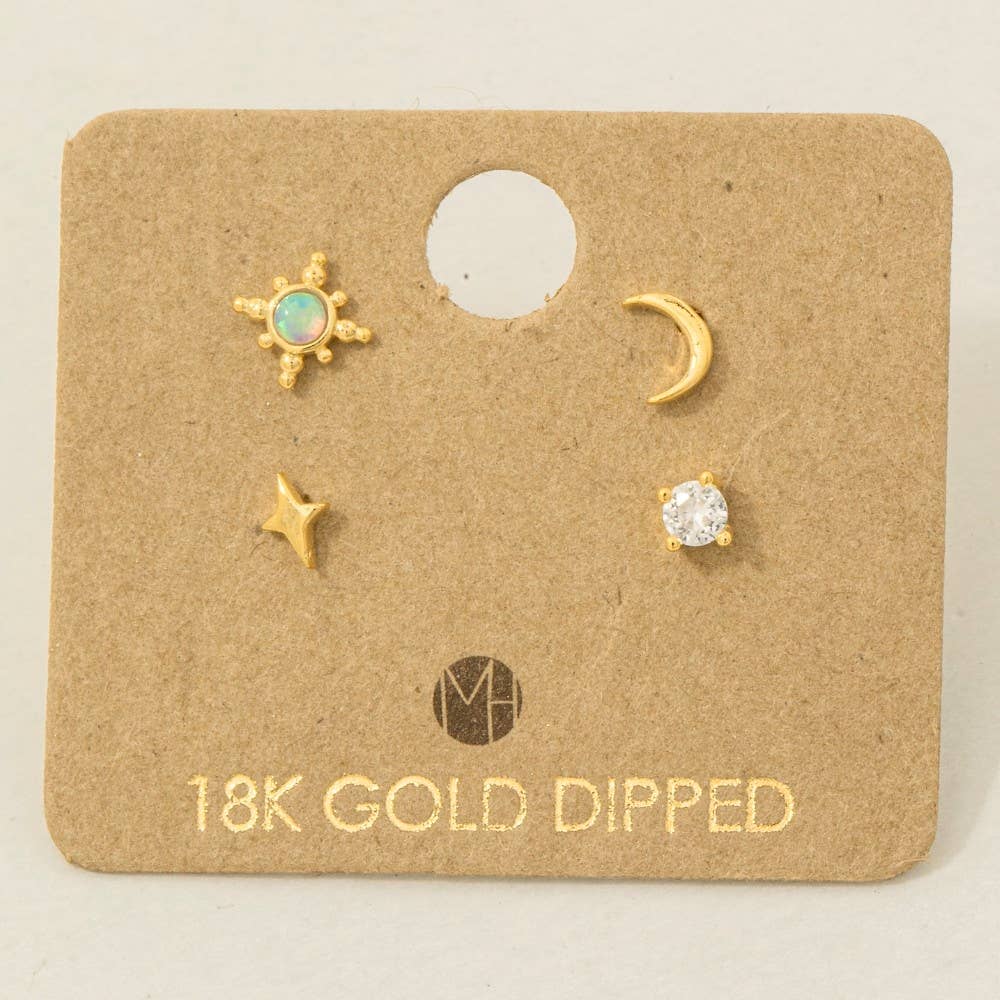 Star Moon Stud Earrings Set 4pc