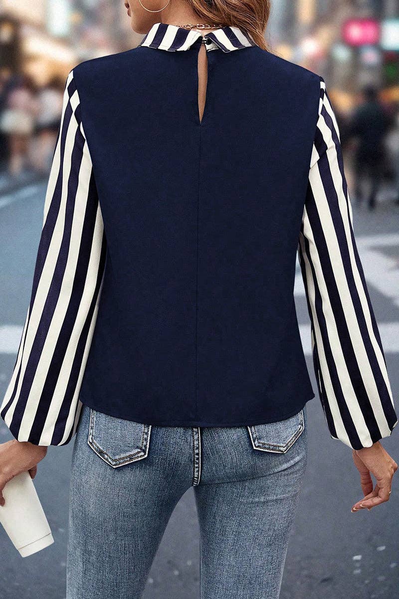 Houndstooth Collar Long Sleeve Blouse