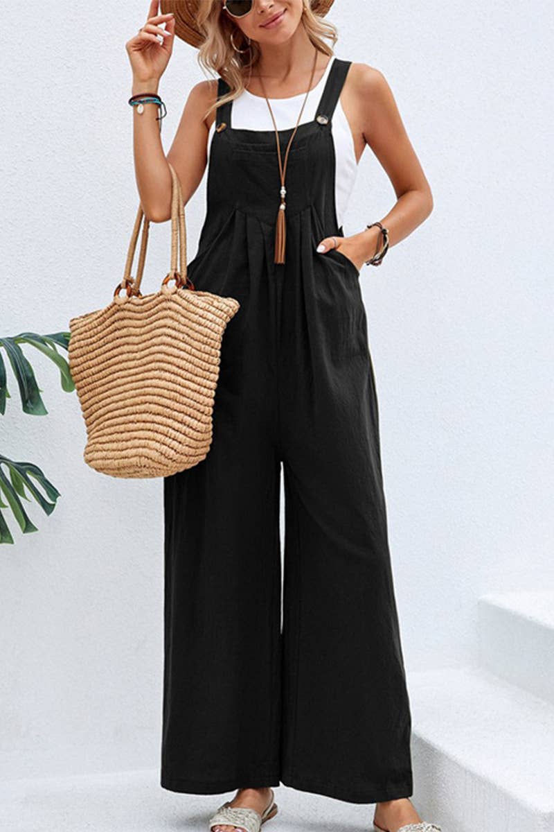 Mid-waist retro solid color loose casual fashion suspenders