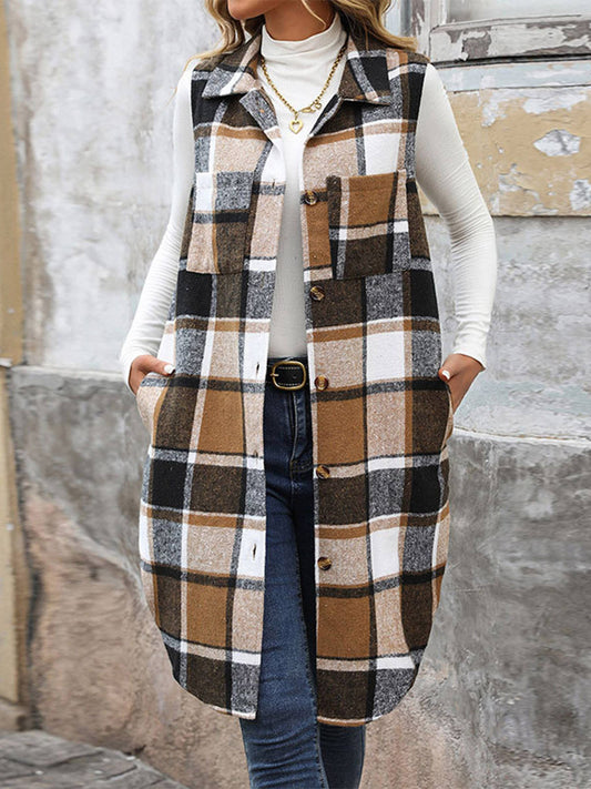 Long Checkered Vest Jacket