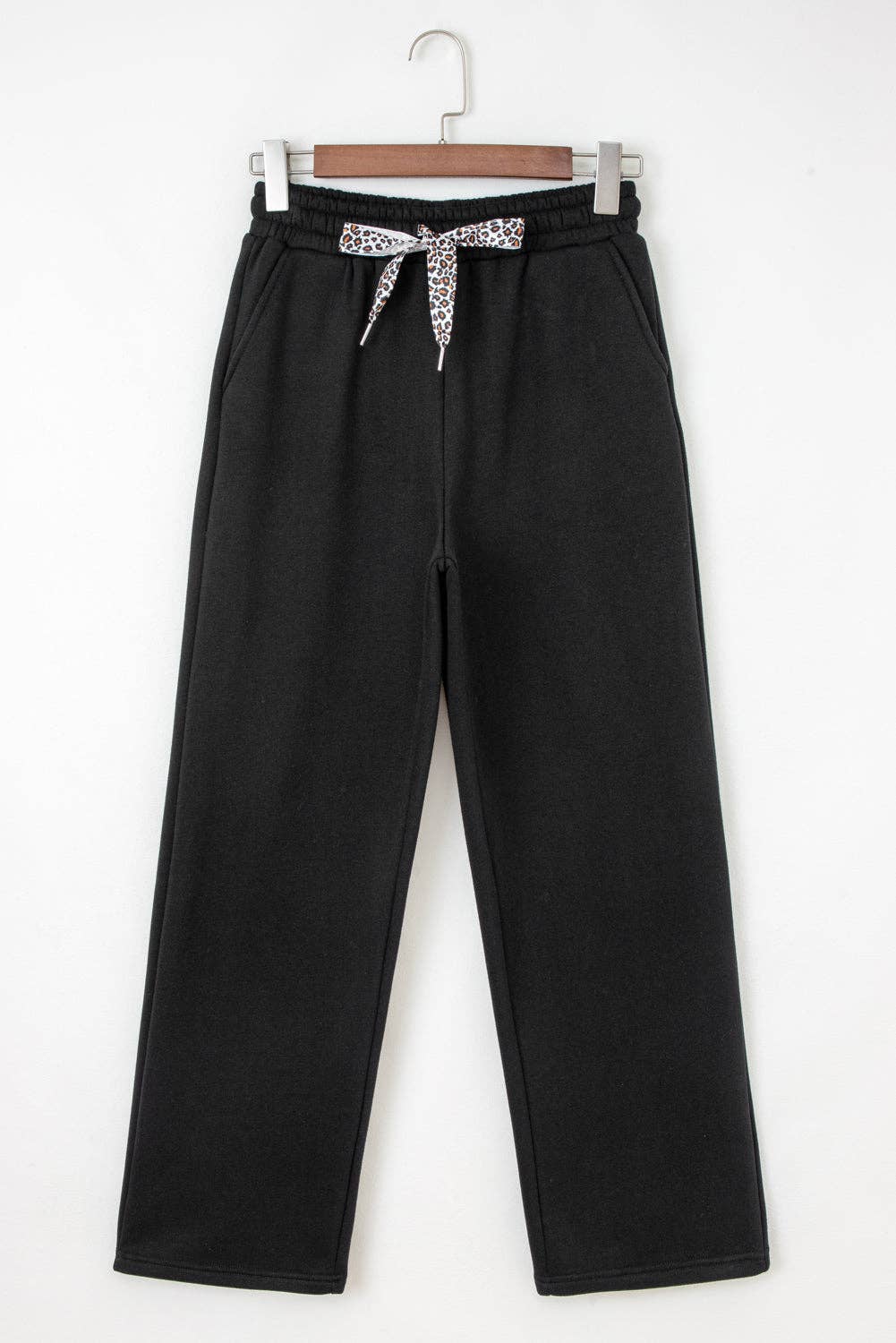 FB Leopard Drawstring Fleece Lined Elastic Waist Pants
