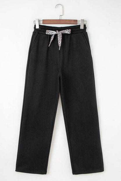 FB Leopard Drawstring Fleece Lined Elastic Waist Pants