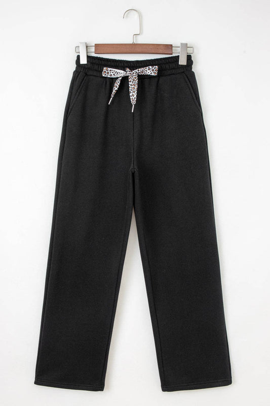 FB Leopard Drawstring Fleece Lined Elastic Waist Pants