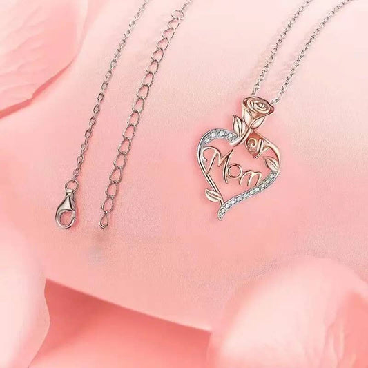 Mom Necklace Silver Rose Gold Heart Pendant Jewelry Gift
