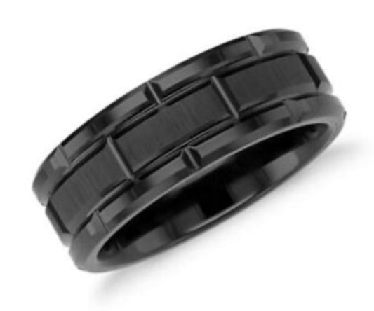 Black Grooved patterned Ring