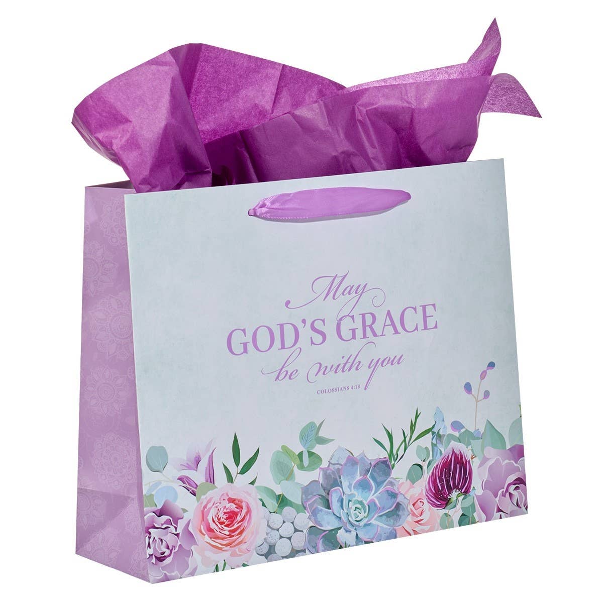 Gift Bag w/ Card LG Landscape Purple God's Grace Col. 4:18