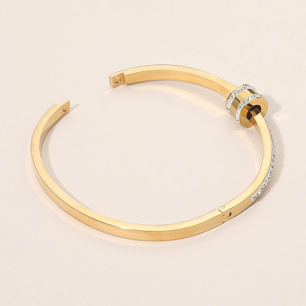 Stainless Steel CZ Pave Hinged Bangle Bracelet