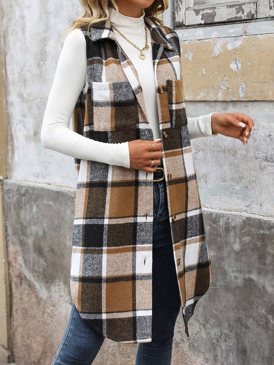 Long Checkered Vest Jacket