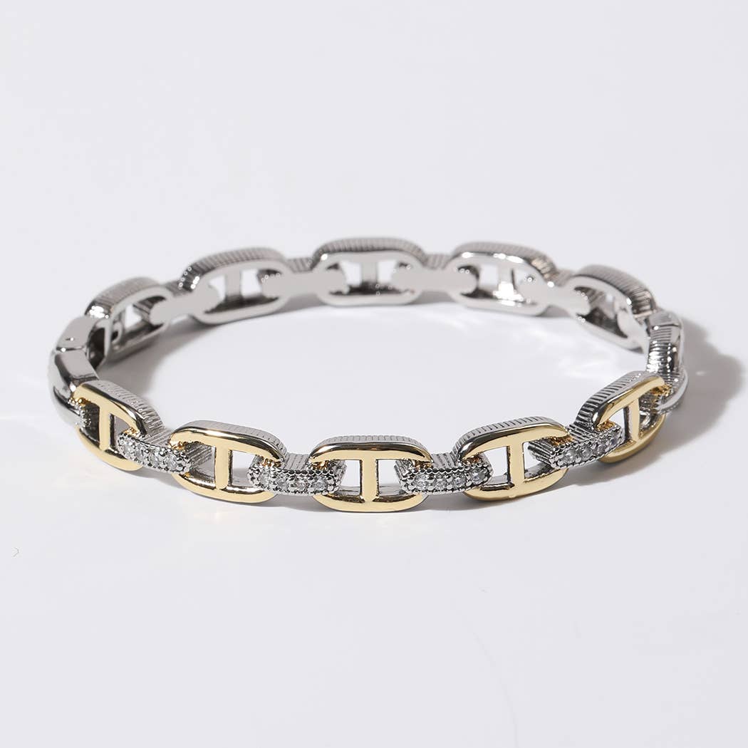 Two-Tone Linked Chain Design Gold Plated Bracelet