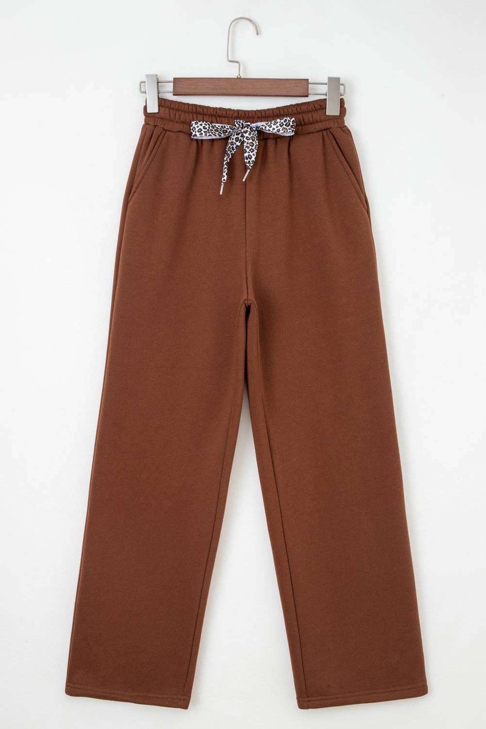 FB Leopard Drawstring Fleece Lined Elastic Waist Pants