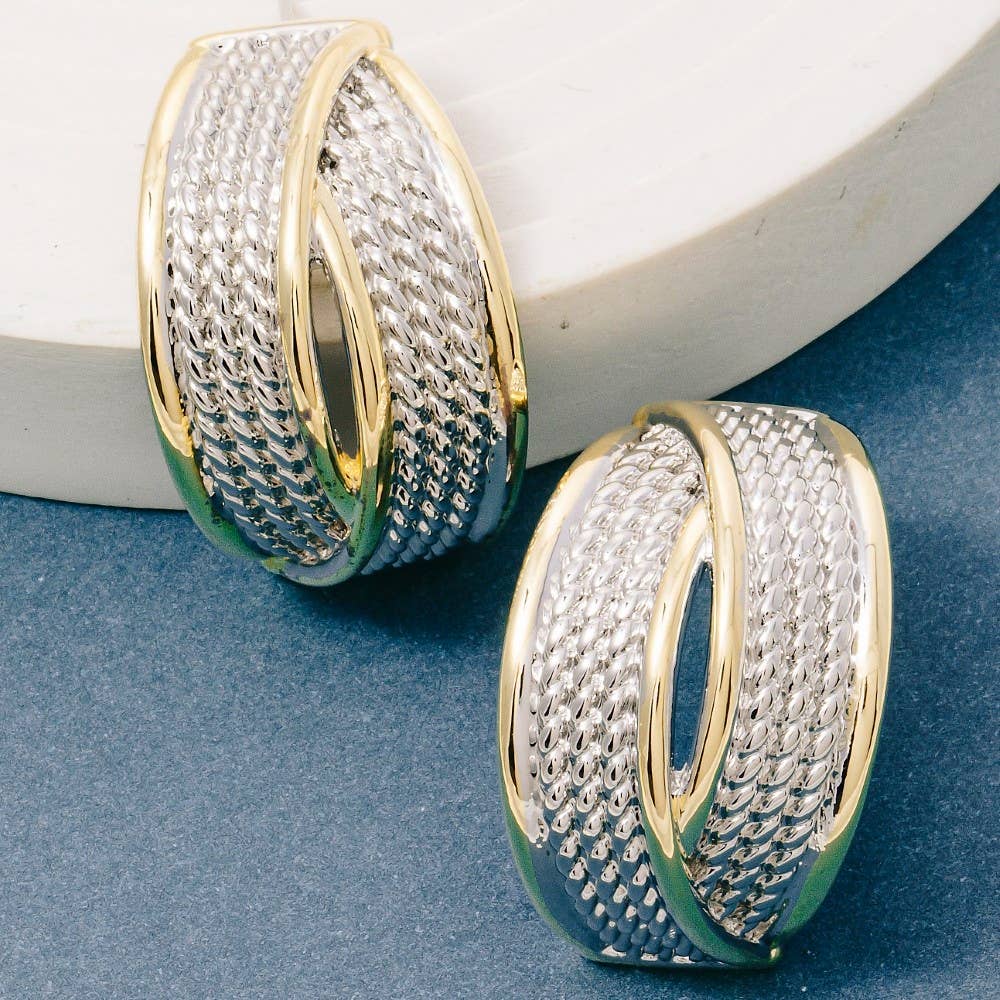Earrings Gold Plated Two Tone Layered Band Hoop