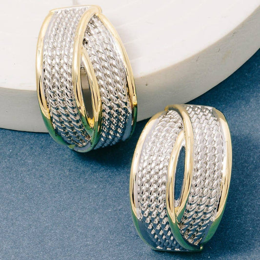 Earrings Gold Plated Two Tone Layered Band Hoop