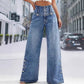Women's High Wide Leg Jeans with Decorative Side Buttons: Blue / M