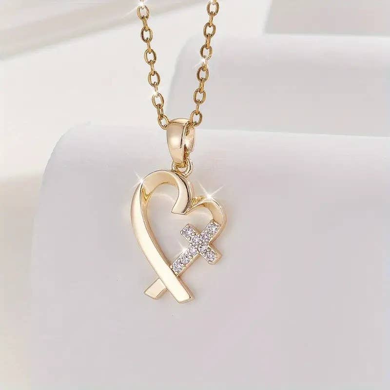 Heart Cross Pendant Necklace Christian Jewelry Gift Women