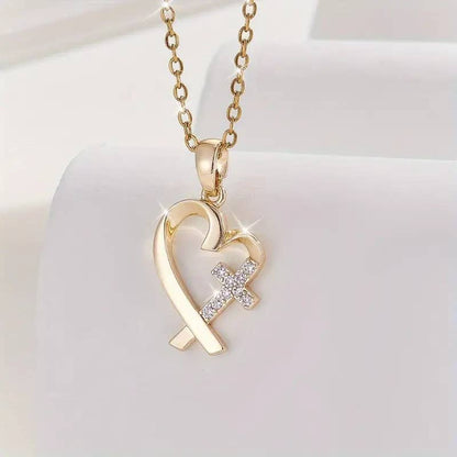 Heart Cross Pendant Necklace Christian Jewelry Gift Women