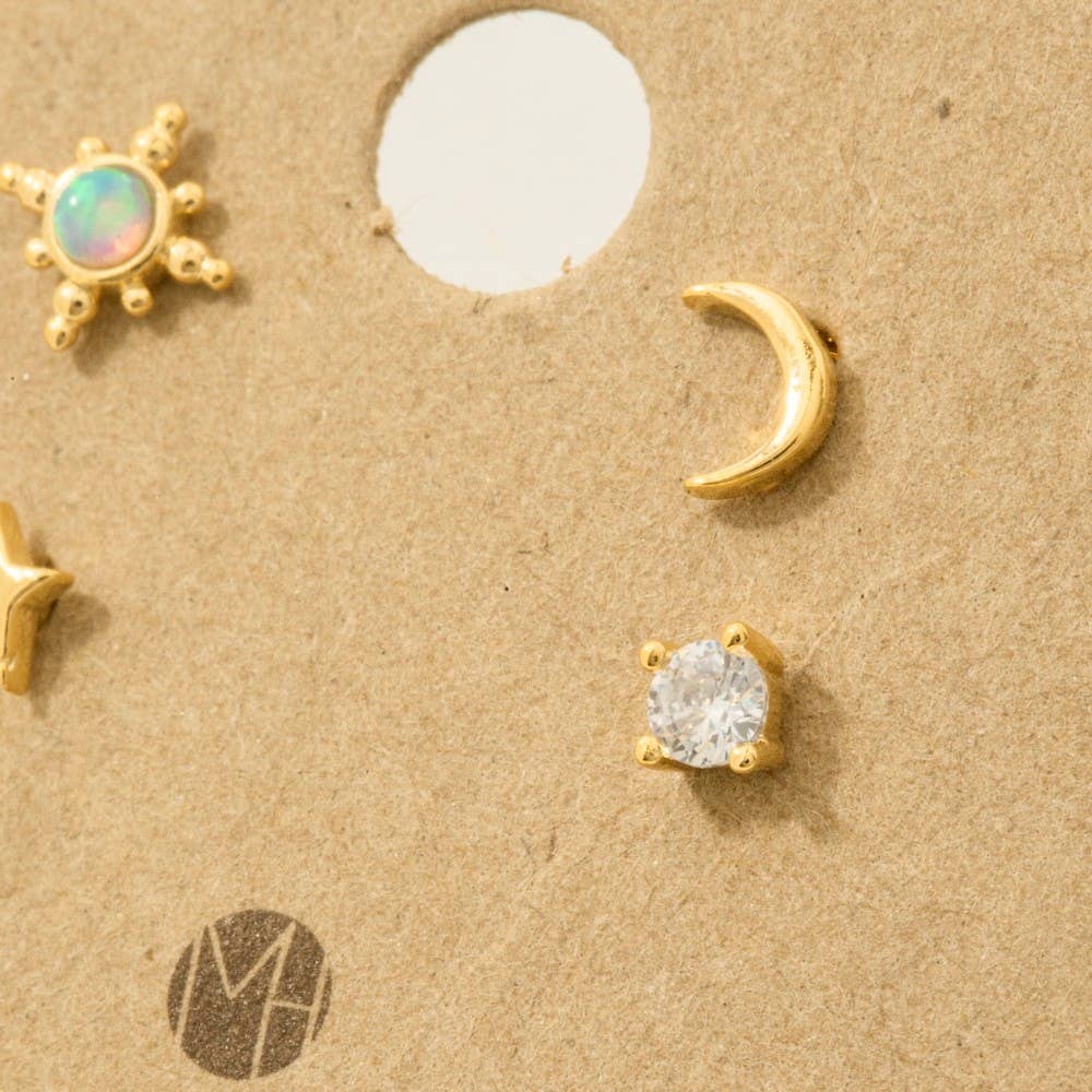 Star Moon Stud Earrings Set 4pc
