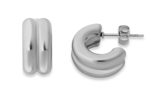 Stainless steel double hoop huggie earring